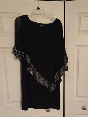 SLNY Black Midi Dress with Silver Beaded Trim